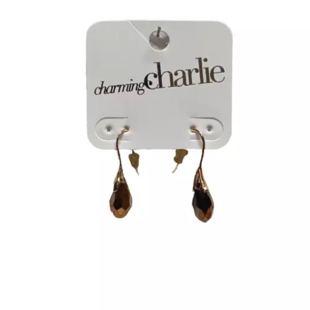 Charming Charlie Gold Tone Citron Color Teardrop Charm Dangle Pierce Earrings